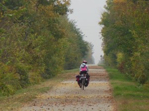 Deb Motoring on Bike Path